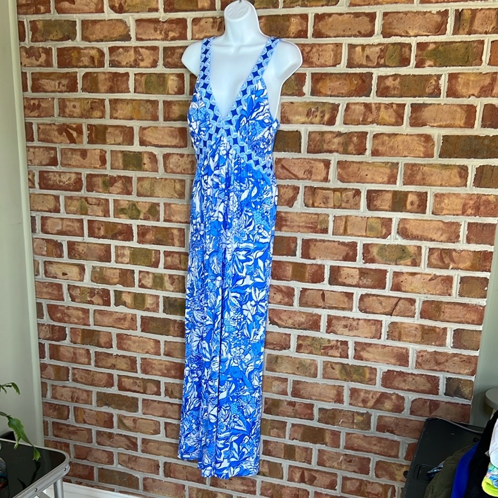 Lilly Pulitzer Blue & White Floral Maxi Dress